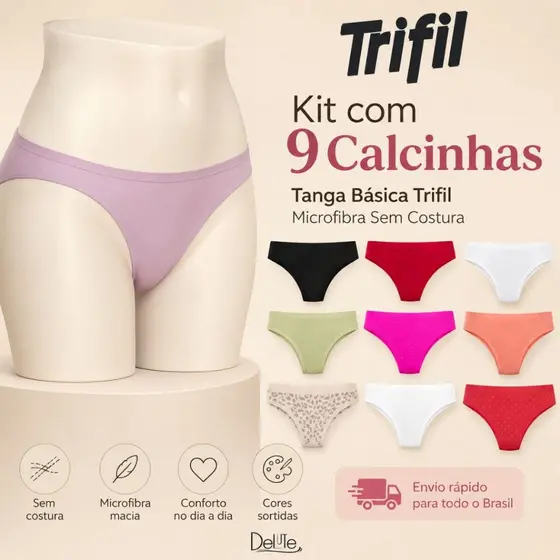 Kit Com 9 Calcinhas Basicas Tanga Trifil Em Microfibra Sem Costura