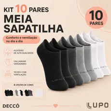 Kit 10 Pares Meias Lupo Sport Cano Invisível Algodão Soquete Sapatilha Unissex Original Confortável