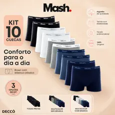 Kit com 10 Cuecas Mash Boxer box Modelo Tradicional em Cotton Algodao Original Masculina