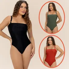 Maiô Body Banho de Mar sem Bojo Alça Trançada Compressão na Medida Certa Tecido Texturizado FPU 50+
