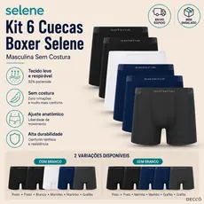 Kit 6 Cuecas Boxer Selene Sem Costura Masculina Poliamida Anatômica Confortável Respirável Dia a Dia