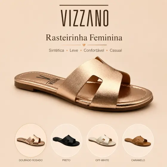 Sand谩lia Rasteirinha Vizzano Feminina Sint茅tica Leve Confort谩vel Casual
