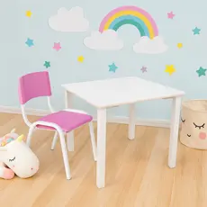 Kit Conjunto Mesa Infantil Quadrada e 1 Cadeira Infantil Rosa Educativa Atividades Clinica Igreja