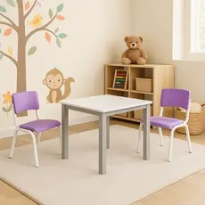 Kit Conjunto Mesa Infantil com 2 Cadeiras Roxas Estudo Didática Educativa