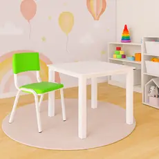 Conjunto Mesa Infantil Quadrada Com 1 Cadeira Verde Limão Estudo Educativa Atividades Clinica Igreja