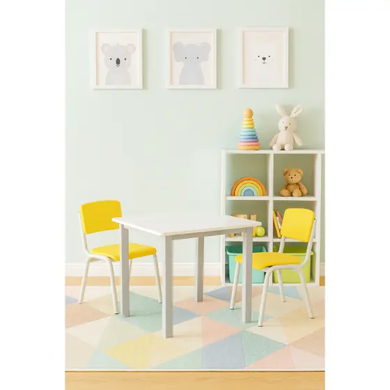 Kit Conjunto Mesa Infantil com 2 Cadeiras Amarelas Estudo Didática Educativa