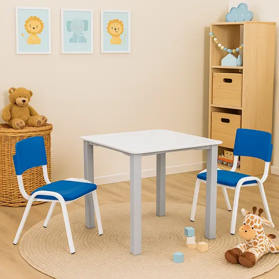 Kit Conjunto Mesa Infantil com 2 Cadeiras Azul Estudo Didática Educativa