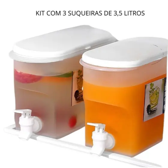 3,5  LITROS Suqueira Plástica Com Tampa Para Geladeira Com Torneira Para Suco Àgua Saborizada Sucos Drinks Bem Compacta7