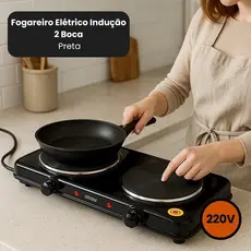 Fogareiro Eletrico Inducao Dupla Boca 220V Cozinha Rapida Seguro Preto