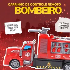 Carrinho Controle Remoto Infantil Bombeiro Brinquedo Veículo Resgate Diversão