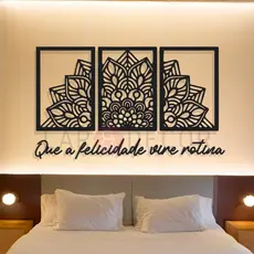 Kit Quadros Decorativos de Parede Quarto Trio Mandala Coração