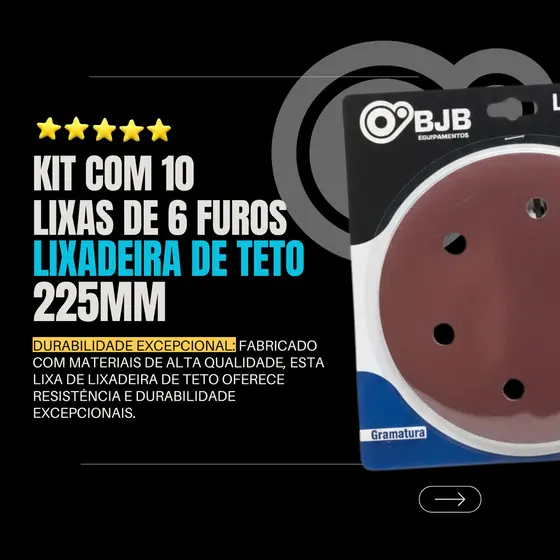 Kit Com 10 Lixas 225mm Grãos Para Lixadeira Girafa De Teto