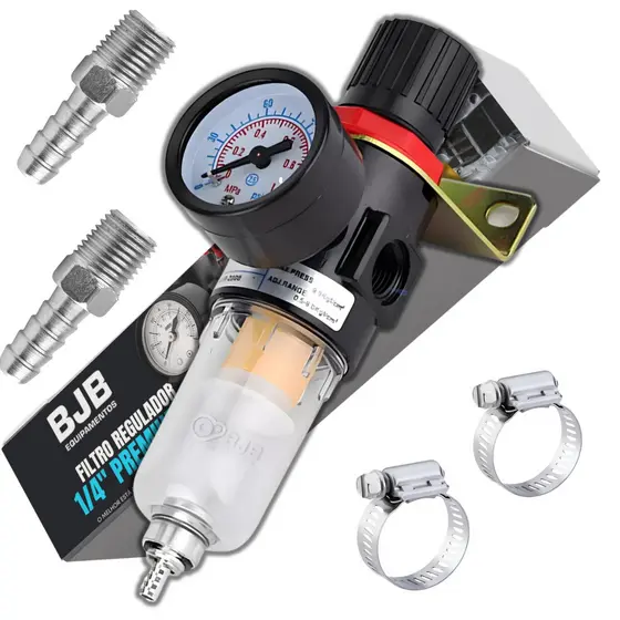 Filtro Regulador Ar Compressor 1/4 Completo com 2 Espigãos e 2 Abraçadeiras