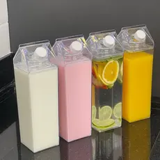 Kit 4 Garrafas Acrilico Plastico 1 Litro Suco Leite Agua Chá Transparente Caixa Portátil Geladeira