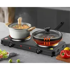 Fogão Fogareiro Elétrico Portátil Camping Mesa 2 Boca 2500W Potência Cooktop Preto Cinza Vermelho