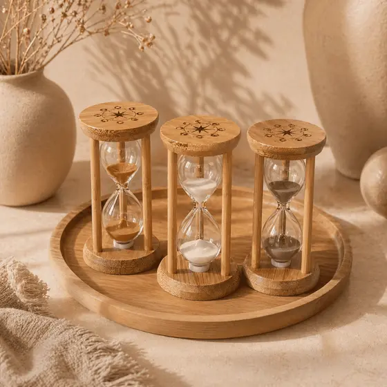 Timer Ampulheta 5 Minutos Bambu Areia Colorida Decoração Mesa e Presente