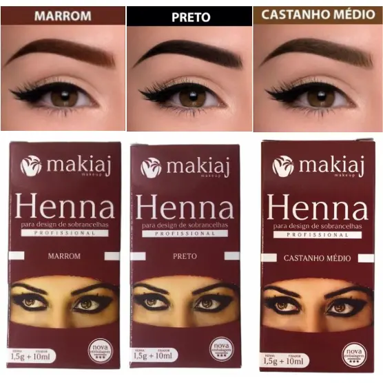 Kit Com 3 Henna Sobrancelhas Makiaj Alto Rendimento E Fixação Rena Original