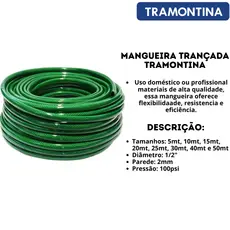 Mangueira Trançada Verde 1/2 para Jardim e Quintal - Super Resistente, Flexível, Reforço em Nylon
