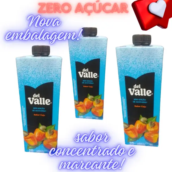 SUCO CONCENTRADO DEL VALLE SEM AÇÚCAR SABOR CAJÚ - KIT/COMBO 03 UNIDADES
