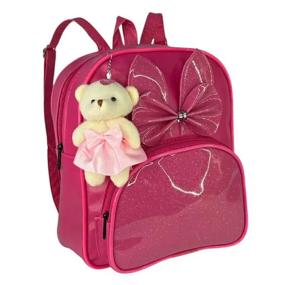 Mochila Infantil Mochilinha com brilho Laço Voltas as Aulas + Ursinho