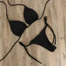 Biquíni Cortininha com amarras finas Calcinha e Busto Preto