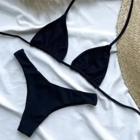 Biquíni Cortininha com Calcinha Fio Sem Bojo - Conjunto biquini fio