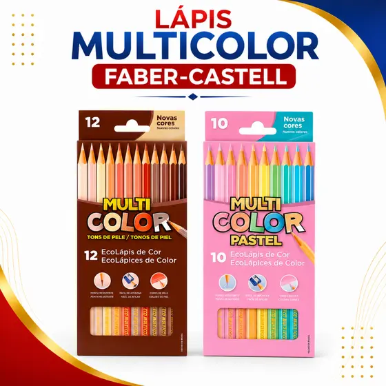 Kit Lápis de Cor Faber-Castell Multicolor 12 Tons de Pele + 10 Tons Pastel