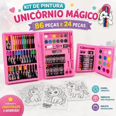 Maleta/Estojo Pintura  Peças Para Colorir Unicórnio Mágico Arte E Diversão para Crianças Escolar