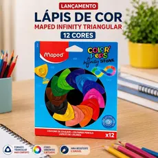 LÁPIS DE COR 12 CORES INFINITY TRIANGULAR MAPED LANÇAMENTO