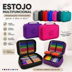 Estojo Box Escolar 100 Pens Grande 2 Divisórias Nylon C/Alça Infantil Juvenil