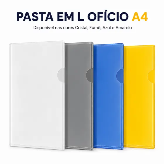 Pasta em L Ofício A4 10 Unidades  para Documentos Arquivos Escritório Material resistente