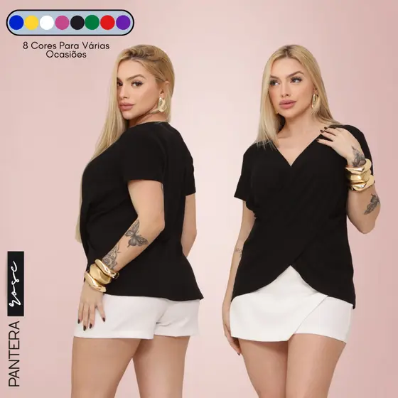 Blusa Feminina Festa Cruzada Decotada Manga Curta Dia A Dia