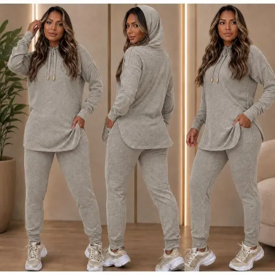QUEIMA DE INVERNO! Conjuto  Envio Rápido casual com capuz, feminino lanzinha conforto elegancia