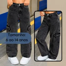 Calça Cargo Jeans Menina Blogueirinha é Sucesso Juvenil com bolsos laterais premium Criança Deh Modas ENVIO 24H
