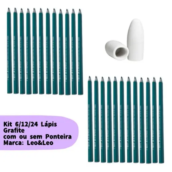 Kit Escolar 6/12/24 Lápis Grafite com/sem ponteira Lápis Verde Grafite Material Escolar Papelaria