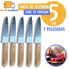 Kit 5 Faca De Cozinha 7'' Aço Inox Do Chef 30CM Com Cabo De Madeira Para Churrasco Cozinha