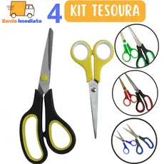 4 Kit Tesouras Multifuncional em Aço Inox para Corte de Papel Cabelo Escola Empresa Casa