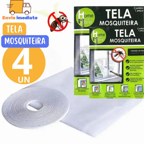 4 Telas Mosqueteira Ajustável com Autocolante Anti Insetos Moscas Pernilongo Escorpião Lagartixa Barata Mosquito Dengue