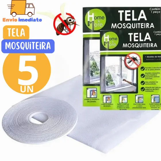 5 Telas Mosqueteira Ajustável com Autocolante Anti Insetos Moscas Pernilongo Escorpião Lagartixa Barata Mosquito