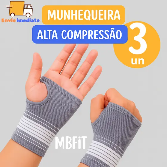 Kit 3 Munhequeira De Pulso Tendinite Ortopedica Compressão Ajuste MBFIT Cinza