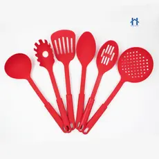Conjunto 6 Utensilios com Gancho de Cozinha de Nylon Colher Concha Escumadeira Espátula Pegadores