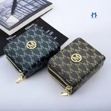 Carteira Feminina Dupla de Couro Pequena com Porta Cartões e Fecho em Zíper Compacta e Leve