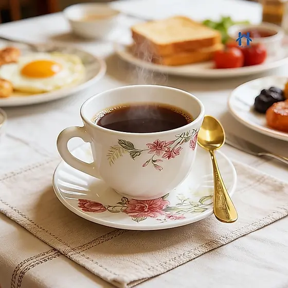 Conjunto de Xícara e Pires de Porcelana 12 Peças para Café e Chá