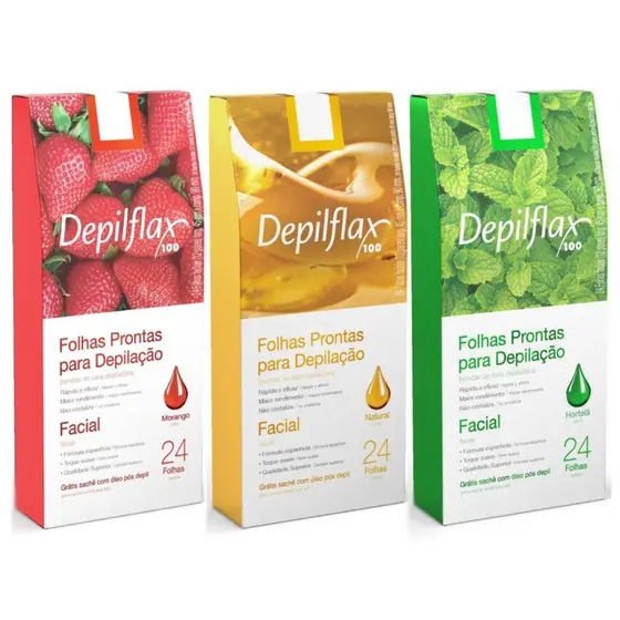 Folhas Prontas Depilatórias Facial Depilflax C/24 Unidades Rosto Rápida Prática
