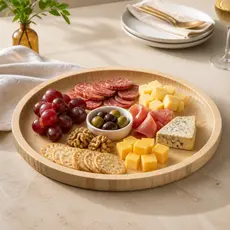Bandeja Redonda Bambu 30cm Tuut Petisqueira Para Frios Queijos Café Churrasco Mesa Posta