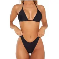 Biquíni Preto Feminino Marquinha Cortininha e Fio Dental Asa-Delta Neon