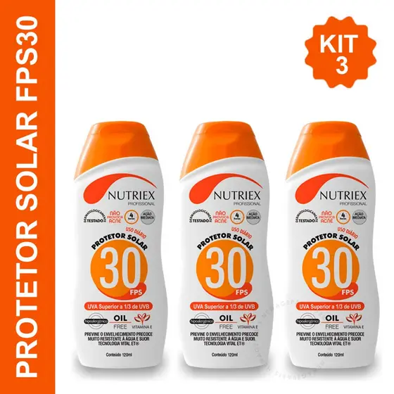 Kit 3 Protetor Solar FPS 30 Profissional Nutriex 120ml