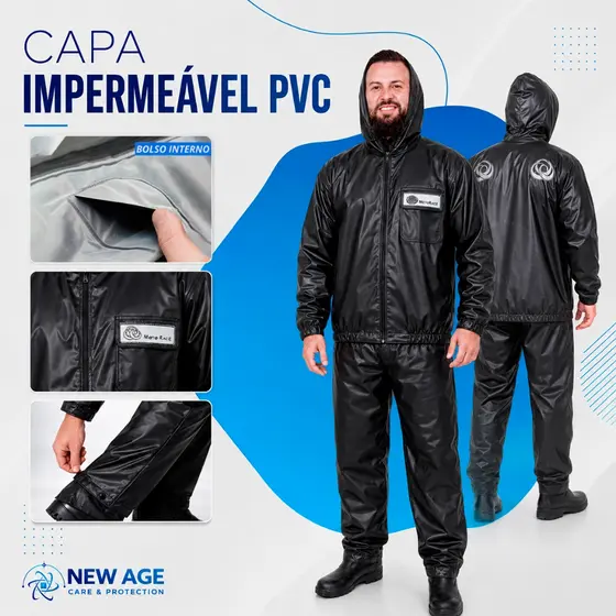 Capa Chuva Impermeável Emborrachada Conjunto Completo Pvc Reforçada Com Capuz Moto Motoqueiro Adulto