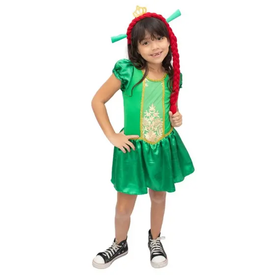 Fantasia da Fiona com acessórios para cosplay, carnaval ou aniversário infantil