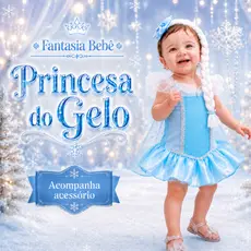 Fantasia Princesa Rainha do Gelo com Trança Bebê Body Baby Mesversário Festa Infantil Temática